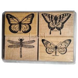 Vintage Stampin Up Wonderful Wings Wood Stamps 4pc Butterflies Dragonfly 2001